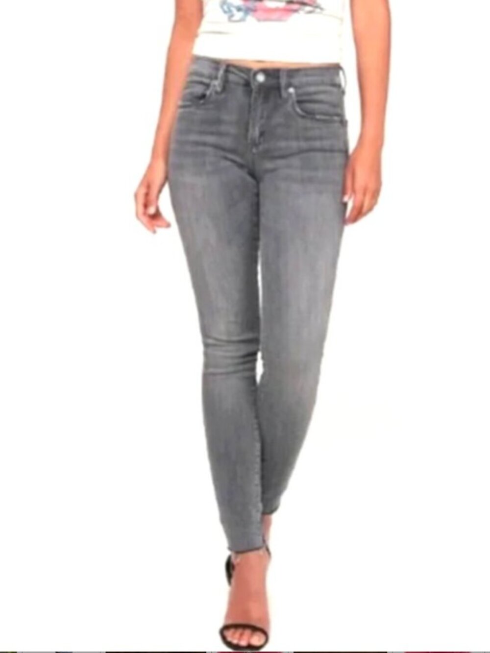 Free People Gray Wash Mid-Rise Hidden Button-Front SkinnyJeans - Size 24/US 00